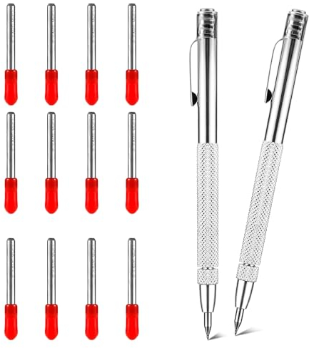 Fyihoxi Lot de 2 stylos en carbure de tungstène avec aimant - Outil de traçage avec 12 pointes de rechange Red Hat pour verre et tôle métallique