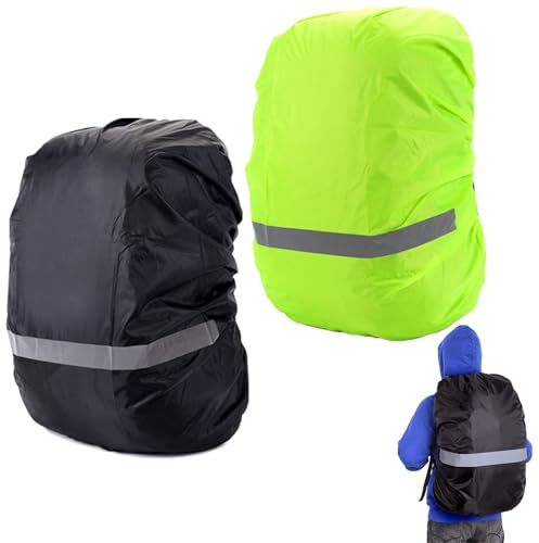 KASESSS 2 Pièces Protege Sac a Dos Pluie, Réfléchissante Protection Sac à Dos Pluie, 18-25L Housse Sac a Dos Impermeable, Housse de Pluie Sac à Dos pour Camping Randonnée Voyage Cyclisme(Vert,Noir)