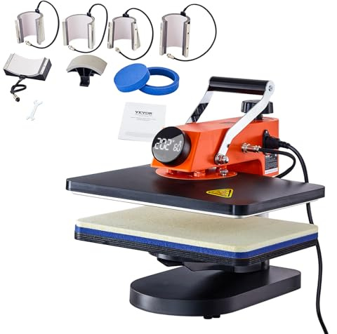 VEVOR Pressa di Calore 42 x 40 x 39 cm Macchina per Sublimazione 8 in 1 per Magliette/Cappelli/Tazze/Progetti di Trasferimento di Calore, Pressa di Calore Multifunzione Oscillante con Rotazione a 360°