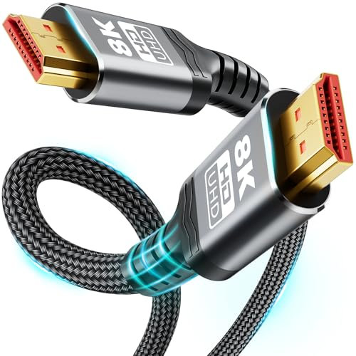 Green Jiss 20FT 8K HDMI 2.1 Cable, Military Grade Nylon Braided, 48Gbps Gold-Plated Ultra High Speed HDMI Cord, 10K 8K@60Hz 4K@120Hz, Compatible with TV, PS5, Xbox, Projector & Sound System