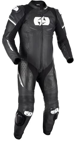 Oxford Men's Nexus 1.0 Leather One-Piece Motorcycle Race Suit, Black/White, 5XL