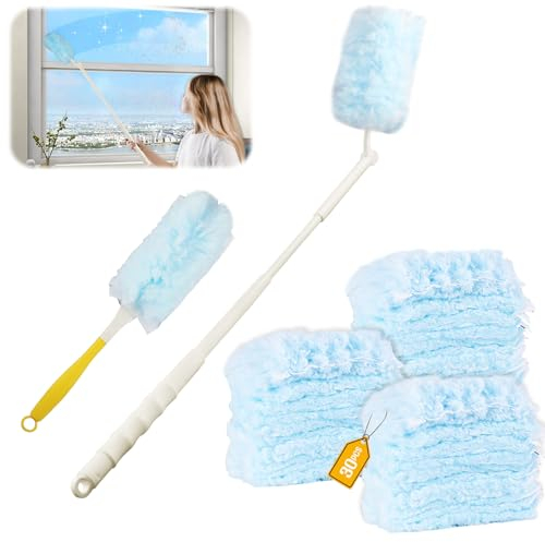 32 Pièces pour Swiffer Plumeau Poussiere Recharge Kit,3D 360° pour Swiffer Duster Nettoyage Recharge, avec Poignée Plumeau & Perche Télescopique, pour Cheveux, Poussière