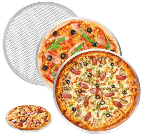Jasfyee 3 Pack Stainless Steel Pizza Screen, 12 Inch Baking Tray, Stainless Steel Pizza Pan Oven Tray, Mesh Round Baking Sheet, Non Toxic & Healthy, Heavy Duty & Dishwasher Safe