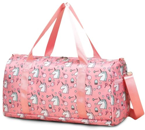Suweir Borsa sportiva per bambini, borsa da viaggio per bambini, con scomparto bagnato, borsa da nuoto Weekender Duffle Bag borsa da calcio per viaggi, fitness, sport, scuola, Colore: rosa., Borsa da