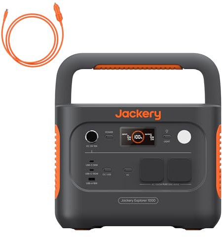 Jackery Explorer 1000 v2 Tragbare Powerstation mit DC8020 Kfz-Ladekabel, 1070Wh LiFePO4 Solargenerator, 1500W AC/100W USB-C Ausgang, 1 Std. Schnellladung, für Outdoor Camping, Wohnmobil