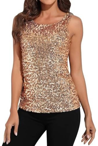 Débardeur scintillant pour femme, haut sans manches à paillettes brillantes col rond, gilet de fête rave des années 1920 orné de paillettes scintillantes, chemisier d'été à paillettes pour cocktail