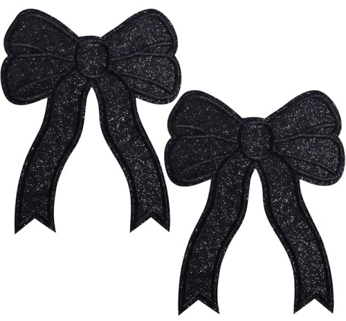 Vesavifaka 2 Pezzi Toppe a Fiocco da Stirare, Applicazioni Glitterate Ricamate, Patch per Tessuti, Dolci Grandi Fiocchi per Decorazione Fai-da-Te Giacca Jeans Cappello Maglietta
