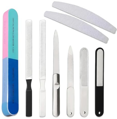 Set di Manicure Completo 9 Pezzi con 6 Lime per Unghie a Doppia Faccia e 3 Blocchi di Lucidatura, Strumenti di Cura delle Unghie Professionali per Unghie Naturali e Artificiali, Ideale per Uso