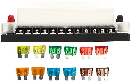 12-vägs 12V säkringsbox Premium rostfritt stål skruvblad Säkringsblockhållare med PC dammskydd för bilbåt RV marina applikationer