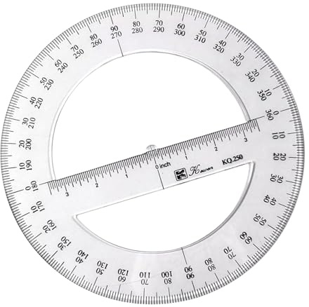 Transportador redondo de 25 cm Regla Llantas de 360 grados Transportador Ángulos centrales completos Herramienta de medición matemática de plástico Material escolar