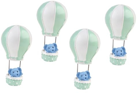Cabilock Lot de 4 Décorations de Gâteau Non Comestibles en Résine Motifs Éléphant et Montgolfière Verts Décoration d'Anniversaire pour Garçon et Filles Accessoire Créatif pour Fête et