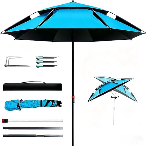 Shengou Sonnenschirm Strand Ø 160cm mit rasendorn, 360° Schwenk Faltbar Strandschirm, Reise Sonnenschirm mit Tragetasche, Gartenschirm Sonnenschutz uv 50, Parasol für Balkon, Garten, Terrasse, Strand