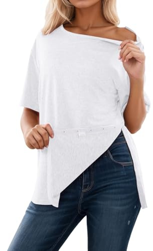 Tee Shirt Post Chirurgie Epaule à Manches Courtes Chemises De Chirurgie Post-éPaule pour Femme à Manches 3/4 EntièRement Ouvertes sur Le CôTé, VêTements Adaptatifs pour Dialyse, Chimio