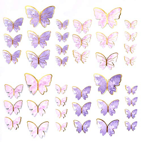 VEGCOO 80 Pezzi Farfalla Cupcake Topper Decorazioni, Mini Topper Torta di Compleanno Decorazione da Parete per Feste di Famiglia, Baby Shower, Anniversario di Matrimonio (Misto 5 dimensioni)
