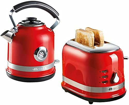 Ariete ARPK30 Moderna Cordless Kettle and 2 Slice Toaster Set, Stainless Steel Body, Red