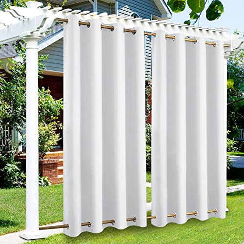 KTCLE Utomhusgardiner väderbeständigt vindskydd med öljetter upptill och nedtill för trädgård, vattentätt insynsskydd solskydd för balkong terrass veranda, 213 x 200 cm (B x H), vit