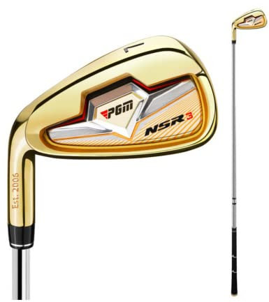 NSR3#7 Golfklubba järn vänsterhänt golfjärn herr professionell övningspö R/S axel rostfritt stål huvud golf driver sport (guld, stålstång)