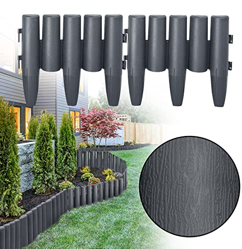 UISEBRT Bordo per prato, in plastica, 25,2 m, per aiuole da giardino, effetto legno, per palizzate, da giardino, per aiuole, 1 elemento (lunghezza x altezza): 28 cm x 24 cm, antracite