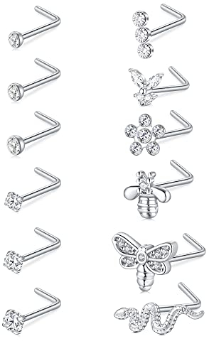 Incaton Nasenpiercing 18G Nasenring Nasenstecker Edelstahl Piercing Nase Piercing Schmuck für Damen Herren CZ Libelle Biene Schlange Blume