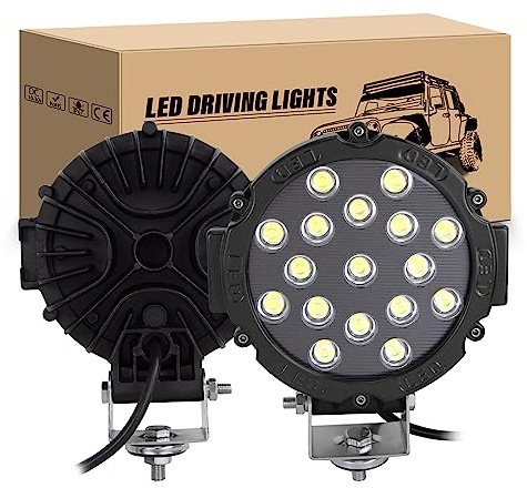 RIGIDON 2 Pcs led arbeitsscheinwerfer, 7 Zoll 18cm 51W Rund led Flutlicht Off Road Lights Scheinwerfer 12V Rückfahrscheinwerfer für Auto ATV SUV Traktor LKW 4x4 6000K Weiß nebelscheinwerfer Schwarz