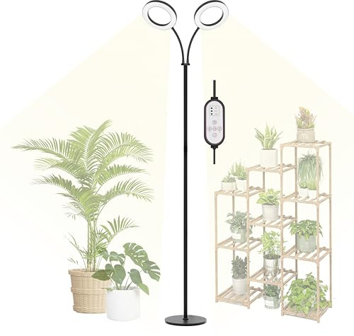 Geciliaoran Grow Light for Indoor Plants, 2-Head Full Spectrum LED Tall Plant Lights with Timer, 3 Color Modes Standing Floor Growing Lamp, 70 Height Adjustable, 10 Dimmable Levels for Large Plants