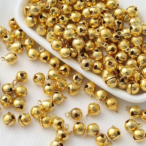 Golden Mini Glöckchen zum Basteln, Metallglöckchen mit Rostschutz, für DIY Weihnachten Dekoration und Katzenspielzeug - 12mm