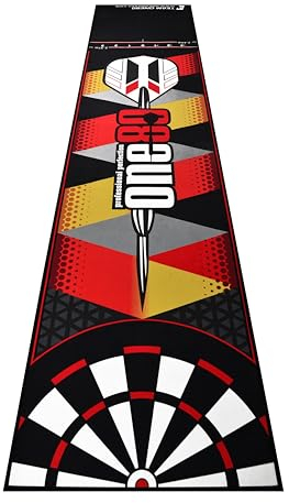 ONE80 Dart Poly Dart Mat Dartteppich incl. Oche Tape rutschfeste gummierte Unterseite 310x70 cm Dartmatte für Dartscheibe (Logo)