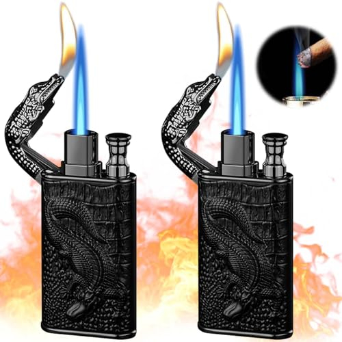 2 Stück Sturmfeuerzeug mit Jetflamme, Metall-Jet-Feuerzeug, Winddicht & Gas-Nachfüllbar, Gasfeuerzeug für Küche, Camping, Outdoor, Praktisches Geschenk für Männer (Ohne Gas)