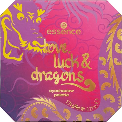 essence love, luck & dragons eyeshadow palette, Lidschatten, Nr. 01, Mehrfarbig, 9 Farben, sofortiges Ergebnis, vegan, ohne Mikroplastikpartikel, Nanopartikel frei, ohne Parfüm, 1er Pack (7.74g)