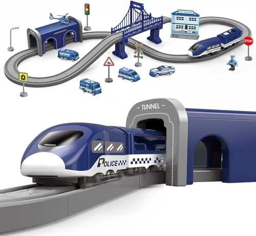 LZDMY Train Electrique Enfant 3 4 5 6 7 8 Ans Circuit Voiture Électrique Flexible Enfant Ensemble Circuits Course, Jouets Enfants Véhicules de Construction,Jeu de Piste avec Space Vehicle (Bleu Train)