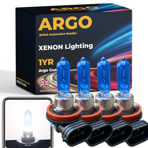 Argo 4 Pcs H9 Bulb 100w Xenon White 6000k 12V High Low Dipped Main Beam 709 H9 Headlight Bulb PGJ19-5 Car Van Super Bright Halogen Upgrade Front Fog Light Headlamp H9 Bulbs