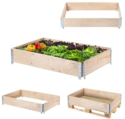 KADAX Marco de madera para palés apilable, marco de madera para jardín, marco de bancal, jardinera, jardinera, bancal de verduras, bancal de hierbas (120 x 80 x 22,5 cm), K10297