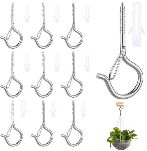 EYVRPAU 10 Pièces Crochets à Vis en Acier Inoxydable Robustes avec Sécurité pour Suspendre Paniers de Plantes Décoration de Noël Filet pour Chat