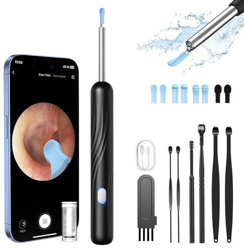 Otoscopio, Pulisci Orecchie con Telecamera, 1080P 3,5mm HD Impermeabile Rimozione di Cerume Kit, Pulizia Orecchie Endoscopio con 6 Luci LED, Pulitore Orecchie per iPhone, iPad e Android