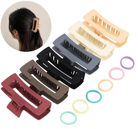 6 Stück Große Haarklammer, Haarspangen Damen 12cm, Für Sehr Dickes Haar, Rutschfester Rechteckig Haarspangen, 6 Farben
