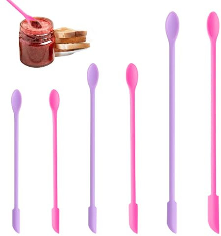 TRKETK 6 Pcs Mini Silicone Spatula Set with Facial Cream Spoons, Jar Scraper, Reusable Beauty Tool for Makeup, Narrow Bottle Stirrer and Cosmetics Kitchen