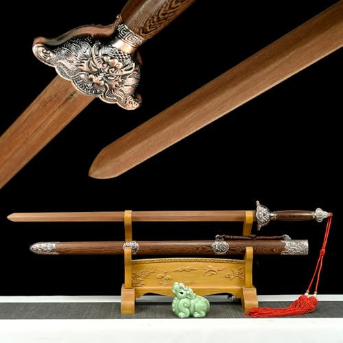 HJHUUA Spada Cinese in Legno Fatta a Mano,Spada Dritta in Legno da 102 cm per Cosplay,Regali,Decorazioni,Oggetti di Scena,Arti Marziali,Esposizione,Raccolta