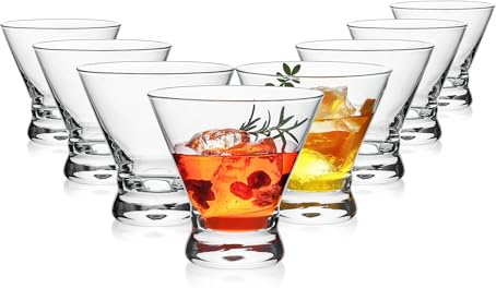 OUWO Martini Glasses Set of 8, (240ml / 8oz) Stemless Martini Cocktail Glasses for Margarita, Cosmopolitan, Manhattan, Home Bar, Gimlet, Pisco Sour, Brandy, Crystal Clear