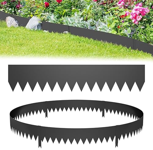 Aufun 10 stycken rabattkanter förzinkade metall, 10 m, flexibel rabattinfattning, klippkant, palisad, trädgårdsbädd med spikar, rabattkanter för trädgård, trädgård, gård, svart (100 cm L x 20 cm H)
