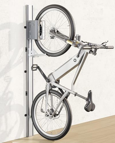 monTEK Elevador Automático de Bicicletas - Soporte Vertical de Pared para Bicicleta Pesadas (hasta 32 kg) - Elevación Fácil - Portabicicletas Cuelga Bicis Pared Ahorrar Espacio para Garaje, Plata