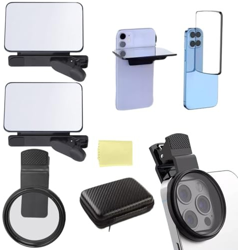 2Pcs Spiegeleffekt Objektiv Handy Spiegeleffekt-Objektiv Smartphone Spiegel Für Handy Spiegel zum Anklippen Verstellbarer für Kreative Einzigartige Spiegel-Effekte mit 1 CPL Filter Handy 52mm
