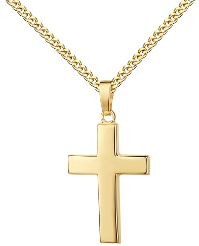 JEVELION Kreuzkette Kreuz Anhänger Gold 333 für Damen und Herren. Goldkreuz 8 Karat Gelbgold. Mit Kette 925 Silber vergoldet - Kettenlänge 45 cm.