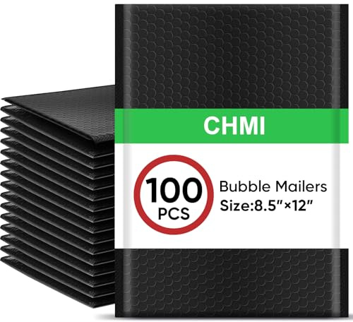 CHMI Black Bubble Mailers 8.5 x 12 Inch 100 Pack, Usable Size 8.25X12 Inch Poly Mailers,Mailing Envelopes,Shipping Mailer，Opaque Self Seal Adhesive Waterproof Bags for Packaging and Shipping.