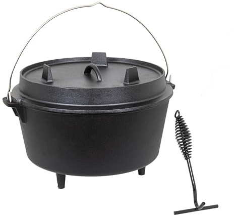 Gardissimo XL Dutch Oven Set BBQ 8,5 Liter, Feuertopf Schmortopf mit Füßen, Gusseisen Topf mit Deckelheber und Henkel, Kochkessel, Grilltopf, Gulaschkessel für Oudoor & Indoor