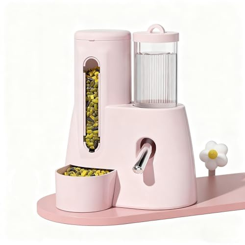 Dispensador automático 2 en 1 de Agua y Comida para Conejos, Chinchillas, hámsteres, Hurones y Otros Animales pequeños. También Funciona como comedero y Bebedero antigoteo.(Pink,M)