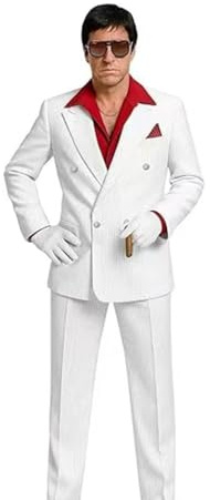 LIOEUE Disfraz De Tony Montana | Traje De Rayas Blancas Y Camisa Roja – Icónico De Los 80 Para Halloween Y Cosplay (Kleidung,L)