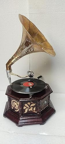 Inciso Grammofono Antico Originale Lavoro Fonografo Fonografo Vinile Record 25 Ago Free Size 40x55x40 cm