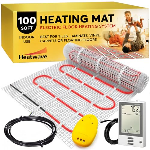 Electric Floor Heating System for Tile 100 sqft 120V 10Amps 1200Watts-Heated Flooring System for Bathroom Floor Heating Kit Underfloor Comfort Heat 7Day/4Event Programmable GFCI Thermostat by Heatwave