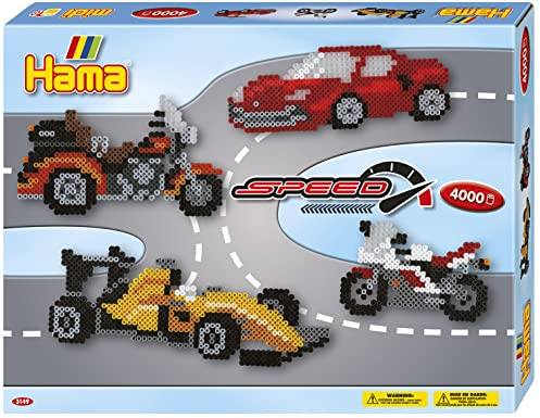 Hama Perlen 10.3149 Geschenkset Speed mit ca. 4.000 bunten Midi Bügelperlen mit Durchmesser 5 mm, 2 Stiftplatten, inkl. Bügelpapier, kreativer Bastelspaß für Groß und Klein