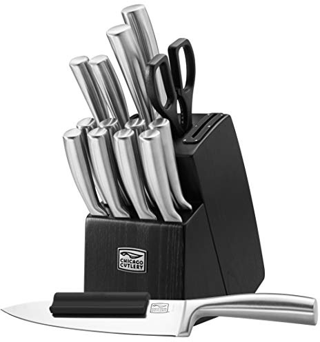 Chicago Cutlery Malden (16-PC) Kitchen Knife Block Set With Wooden Block & Built-In Sharpener, Contoured Handles and Sharp Stainless Steel Professional Chef Knife Set & Scissors